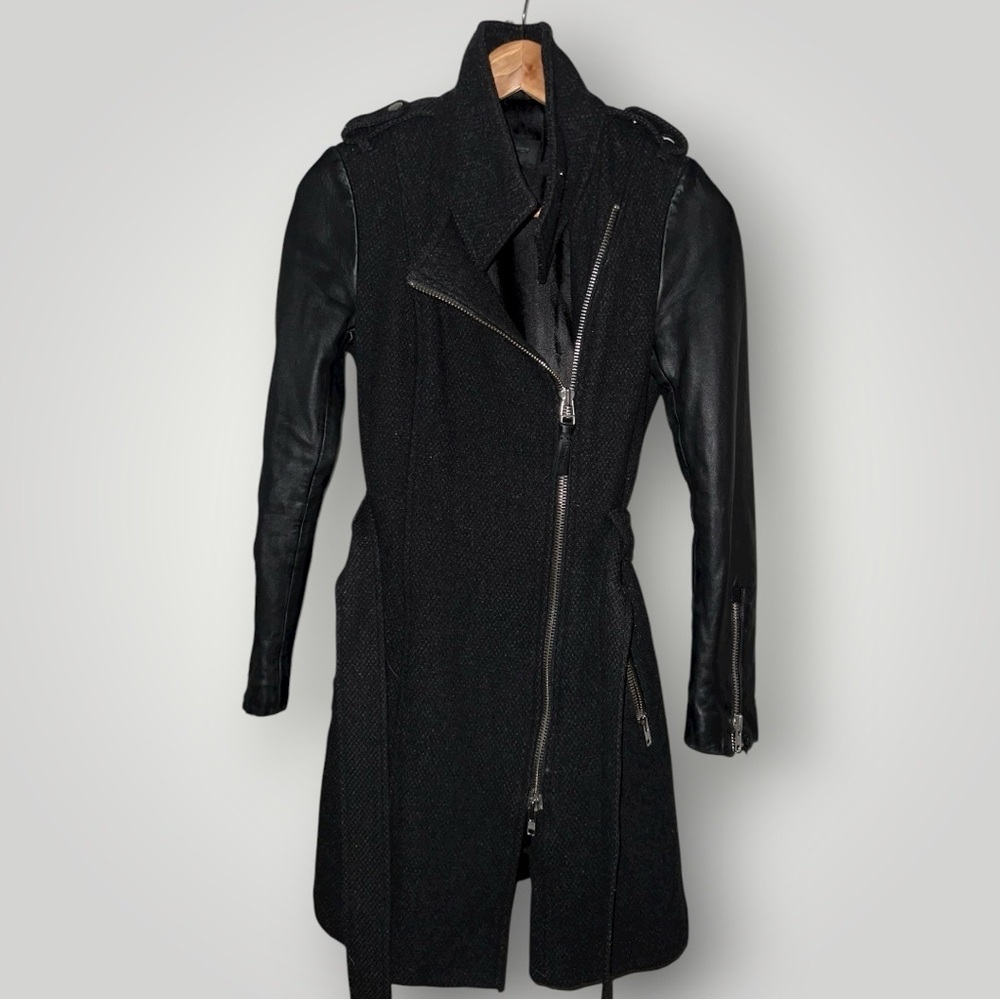 Mackage Women’s Wool Coat with Leather Sleeves – Size XS